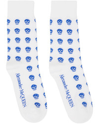 weiße und blaue bedruckte Socken von Alexander McQueen