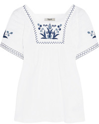 weiße und blaue bestickte Folklore Bluse von Madewell