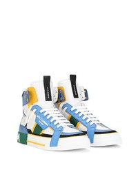 weiße und blaue hohe Sneakers aus Leder von Dolce & Gabbana