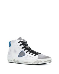 weiße und blaue hohe Sneakers aus Leder von Philippe Model Paris