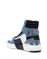 weiße und blaue hohe Sneakers aus Leder von Philipp Plein