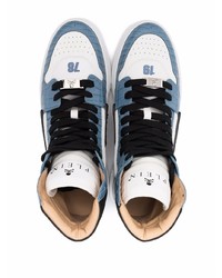 weiße und blaue hohe Sneakers aus Leder von Philipp Plein