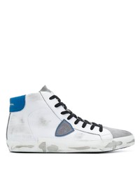 weiße und blaue hohe Sneakers aus Leder von Philippe Model Paris