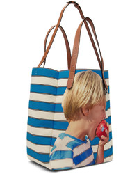 weiße und blaue horizontal gestreifte Shopper Tasche aus Segeltuch von JW Anderson