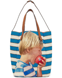 weiße und blaue horizontal gestreifte Shopper Tasche aus Segeltuch von JW Anderson