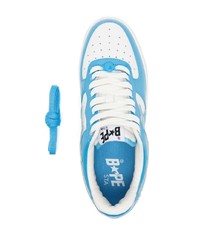 weiße und blaue Leder niedrige Sneakers von A Bathing Ape