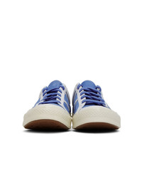 weiße und blaue Leder niedrige Sneakers von Converse