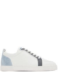 weiße und blaue Leder niedrige Sneakers von Christian Louboutin