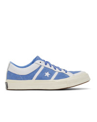 weiße und blaue Leder niedrige Sneakers von Converse