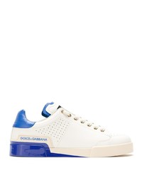weiße und blaue Leder niedrige Sneakers von Dolce & Gabbana