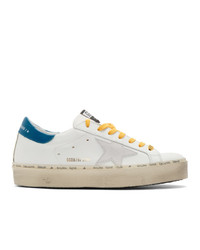 weiße und blaue Leder niedrige Sneakers von Golden Goose