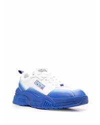 weiße und blaue Leder niedrige Sneakers von VERSACE JEANS COUTURE