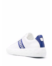 weiße und blaue Leder niedrige Sneakers von Versace