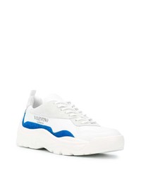 weiße und blaue Leder niedrige Sneakers von Valentino Garavani