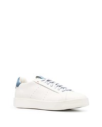 weiße und blaue Leder niedrige Sneakers von Santoni