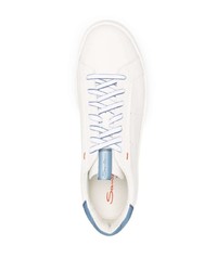 weiße und blaue Leder niedrige Sneakers von Santoni