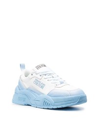 weiße und blaue Leder niedrige Sneakers von VERSACE JEANS COUTURE