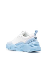 weiße und blaue Leder niedrige Sneakers von VERSACE JEANS COUTURE