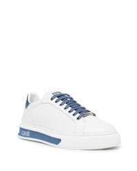 weiße und blaue Leder niedrige Sneakers von Roberto Cavalli