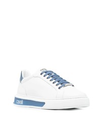 weiße und blaue Leder niedrige Sneakers von Roberto Cavalli