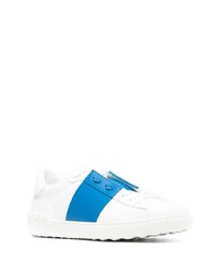 weiße und blaue Leder niedrige Sneakers von Valentino Garavani