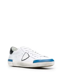 weiße und blaue Leder niedrige Sneakers von Philippe Model Paris