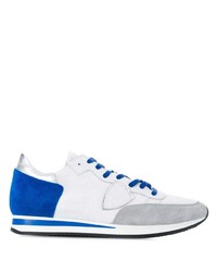 weiße und blaue Leder niedrige Sneakers von Philippe Model