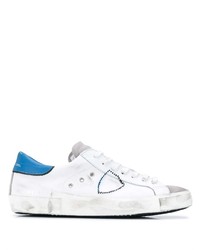 weiße und blaue Leder niedrige Sneakers von Philippe Model Paris