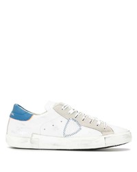 weiße und blaue Leder niedrige Sneakers von Philippe Model Paris