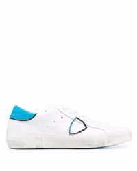 weiße und blaue Leder niedrige Sneakers von Philippe Model Paris