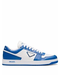 weiße und blaue Leder niedrige Sneakers von Prada