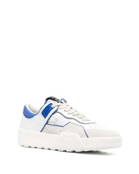 weiße und blaue Leder niedrige Sneakers von Moncler