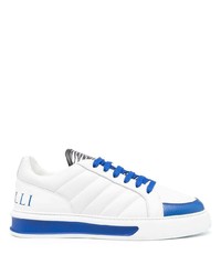 weiße und blaue Leder niedrige Sneakers von Roberto Cavalli