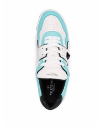 weiße und blaue Leder niedrige Sneakers von Valentino Garavani