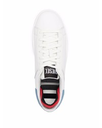 weiße und blaue Leder niedrige Sneakers von Diesel