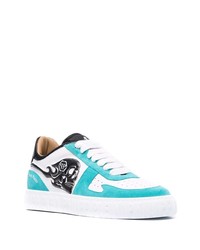 weiße und blaue Leder niedrige Sneakers von Philipp Plein