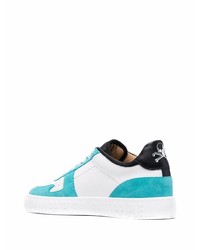 weiße und blaue Leder niedrige Sneakers von Philipp Plein