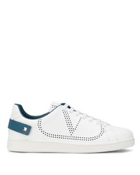 weiße und blaue Leder niedrige Sneakers von Valentino Garavani