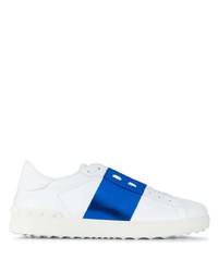 weiße und blaue Leder niedrige Sneakers von Valentino Garavani