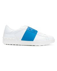 weiße und blaue Leder niedrige Sneakers von Valentino Garavani