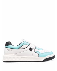 weiße und blaue Leder niedrige Sneakers von Valentino Garavani