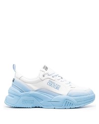 weiße und blaue Leder niedrige Sneakers von VERSACE JEANS COUTURE