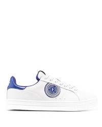 weiße und blaue Leder niedrige Sneakers von VERSACE JEANS COUTURE