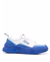 weiße und blaue Leder niedrige Sneakers von VERSACE JEANS COUTURE