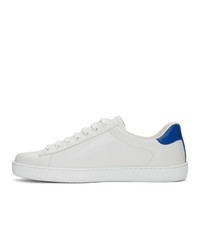 weiße und blaue Leder niedrige Sneakers von Gucci