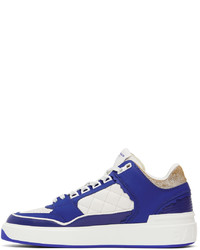 weiße und blaue Leder niedrige Sneakers von Balmain