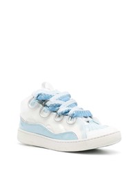 weiße und blaue Leder niedrige Sneakers von Lanvin