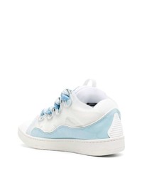 weiße und blaue Leder niedrige Sneakers von Lanvin