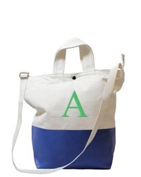 weiße und dunkelblaue bedruckte Shopper Tasche