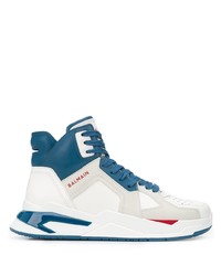 weiße und dunkelblaue hohe Sneakers aus Leder von Balmain